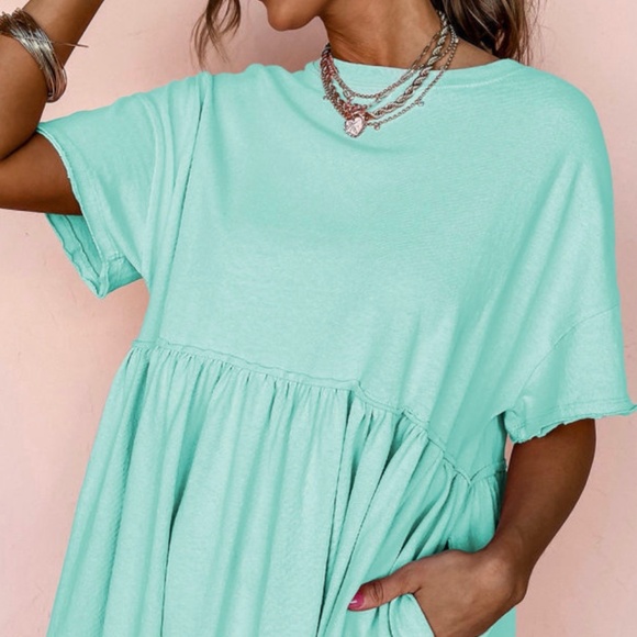 Mint Green Babydoll Dress with Side Pockets - Picture 1 of 2